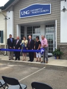 Senator Steve Gooch, Speaker David Ralston, University of North Georgia President Bonita C. Jacobs, Chancellor Hank Huckaby, Blue Ridge Mayor Donna Whitener, and Commissioner Bill Simonds cut the ribbon